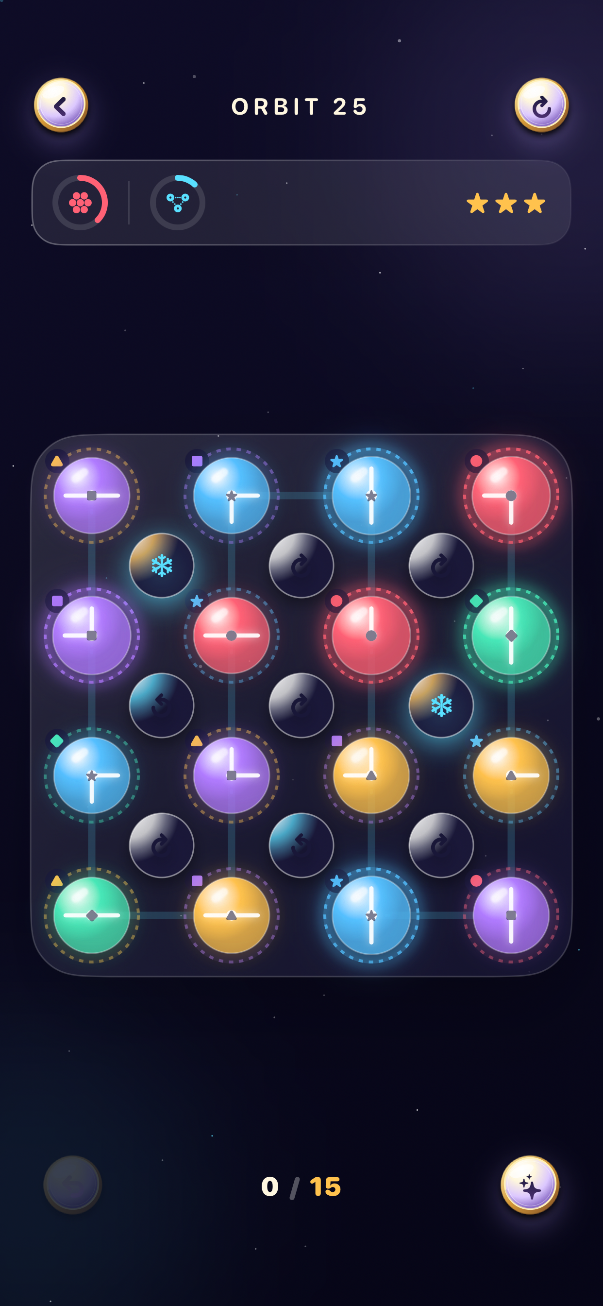 Advanced Twirlune puzzle with five jewel colors